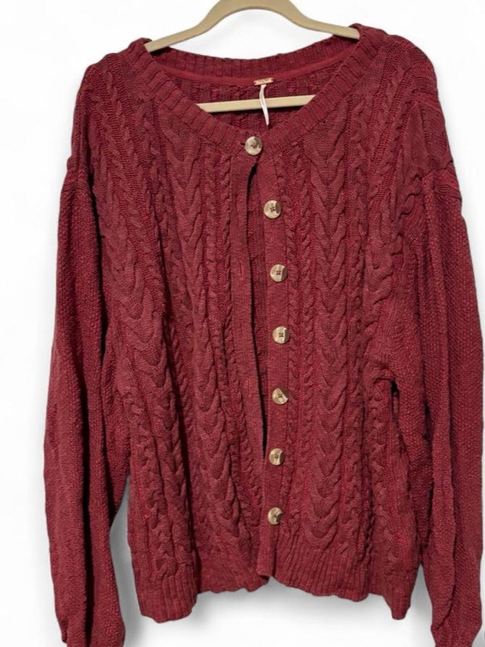 Free People Burgundy cable knit cotton chunky cardigan xl